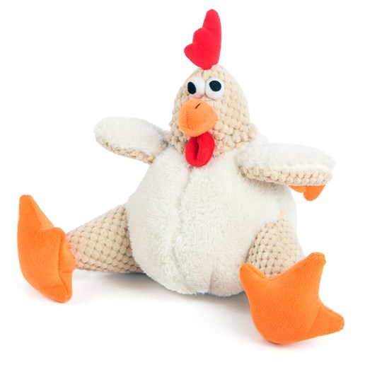 Fat Rooster Chew Guard Squeaky Plush Dog Toy, White, Large