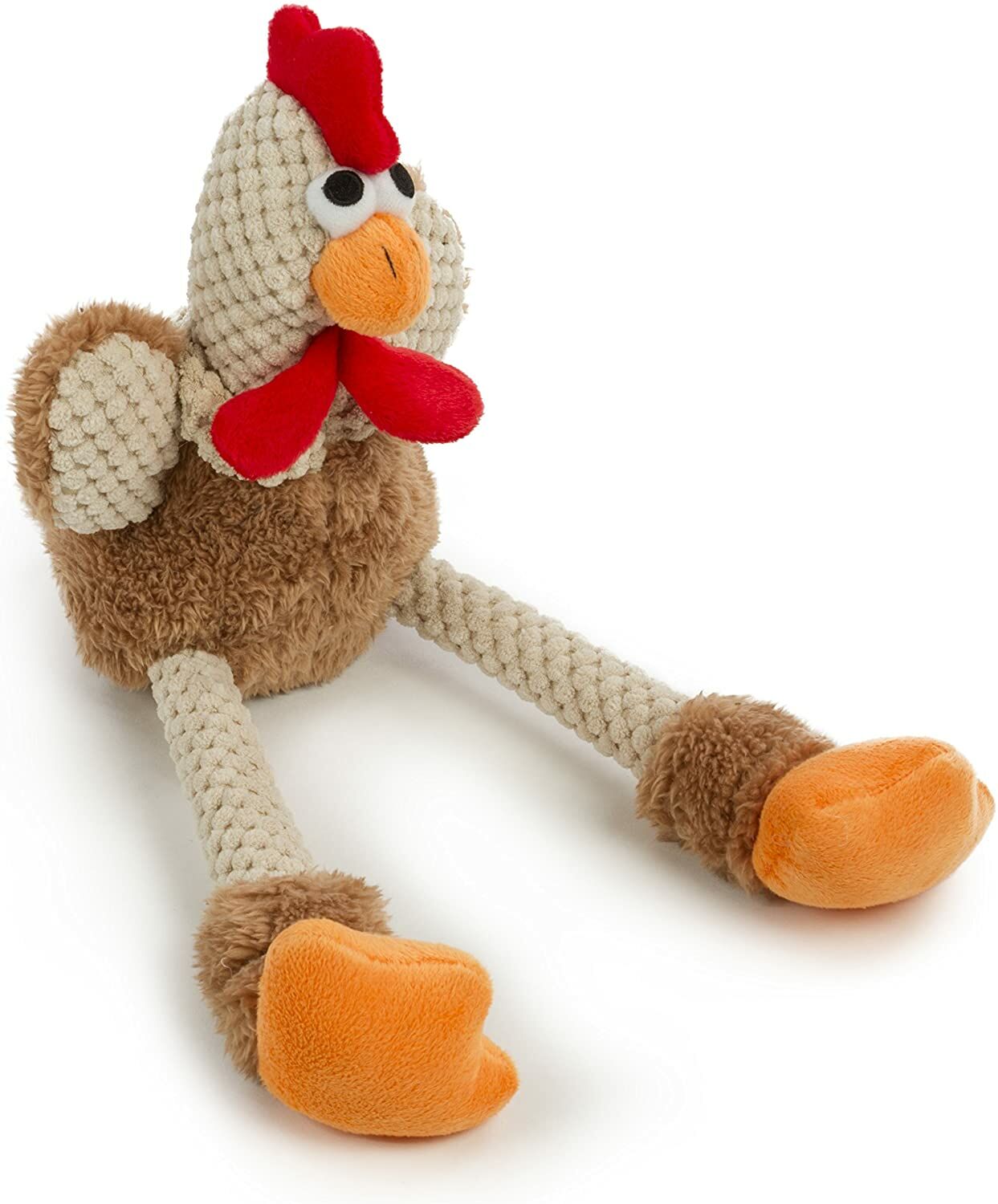 Skinny Rooster Chew Guard Squeaky Plush Dog Toy, Brown, Large