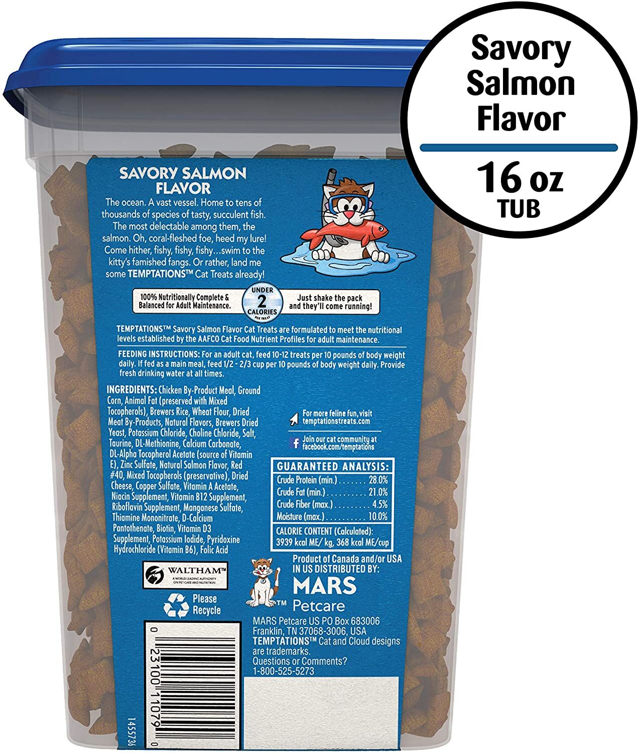 Temptations Savory Salmon Flavor Crunchy And Soft Cat Treats, 16-Oz