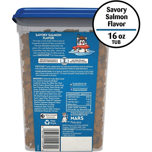 Temptations Savory Salmon Flavor Crunchy And Soft Cat Treats, 16-Oz