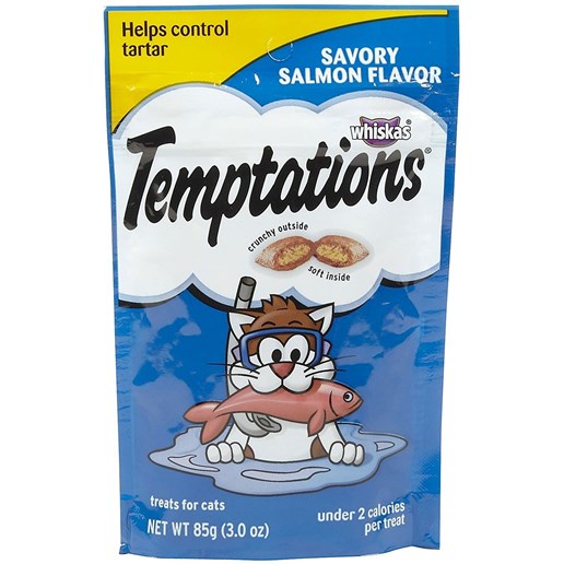 Temptations Savory Salmon Flavor Crunchy And Soft Cat Treats, 3-Oz