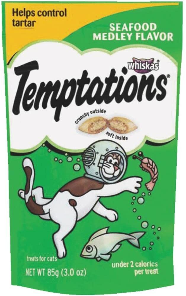 Temptations Seafood Medley Flavor Crunchy And Soft Cat Treats, 3-Oz