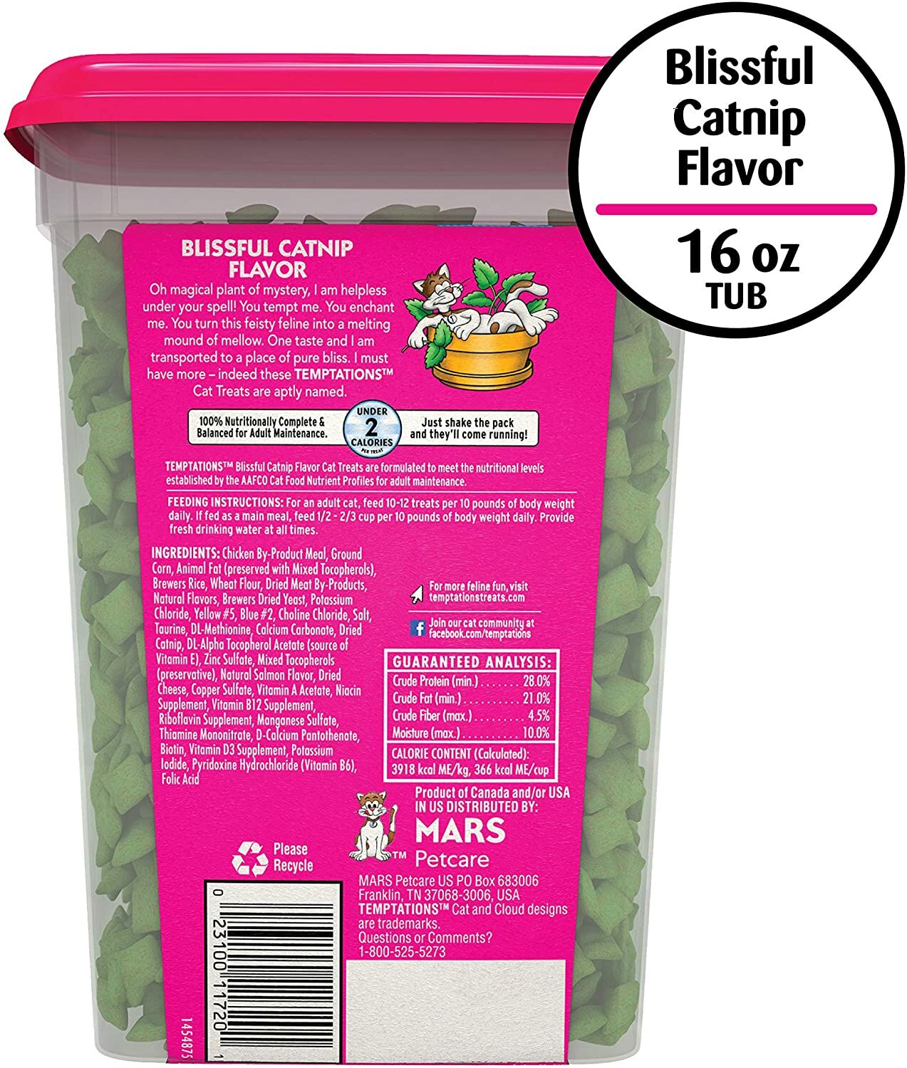 Temptations Blissful Catnip Flavor Crunchy And Soft Cat Treats, 16-Oz