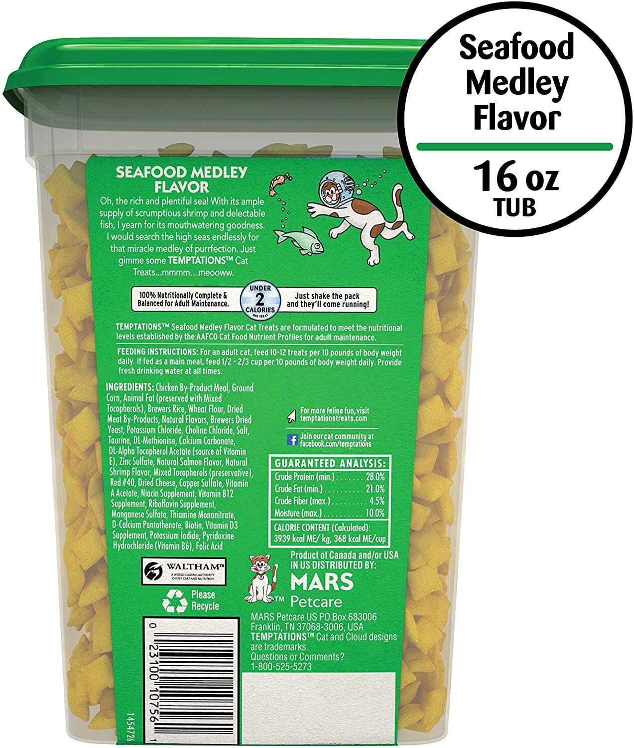 Temptations Seafood Medley Flavor Crunchy And Soft Cat Treats, 16-Oz