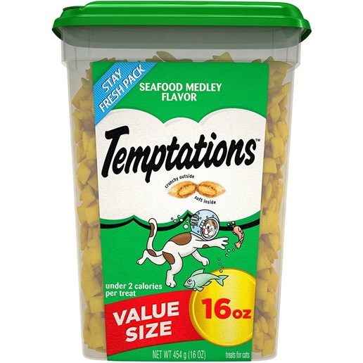 Temptations Seafood Medley Flavor Crunchy And Soft Cat Treats, 16-Oz