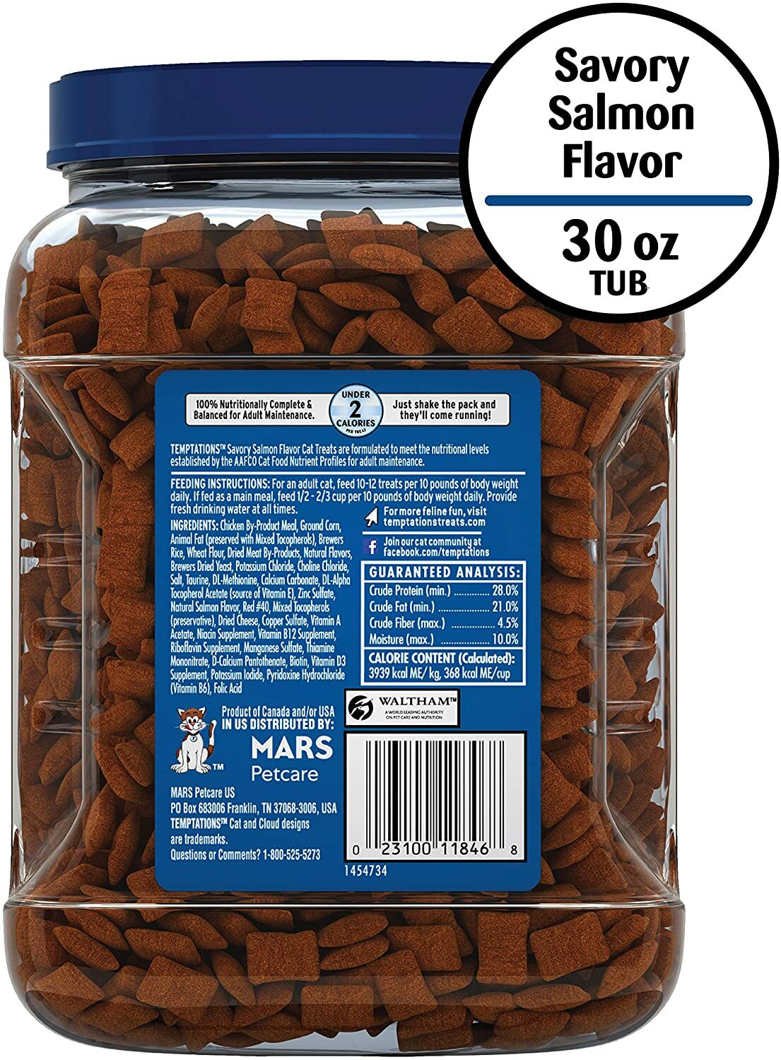 Temptations Savory Salmon Flavor Crunchy And Soft Cat Treats, 30-Oz