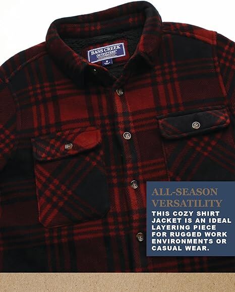 Bass Creek Outfitters Men's Heavy Duty Polar Fleece Sherpa Lined Shirt Jacket