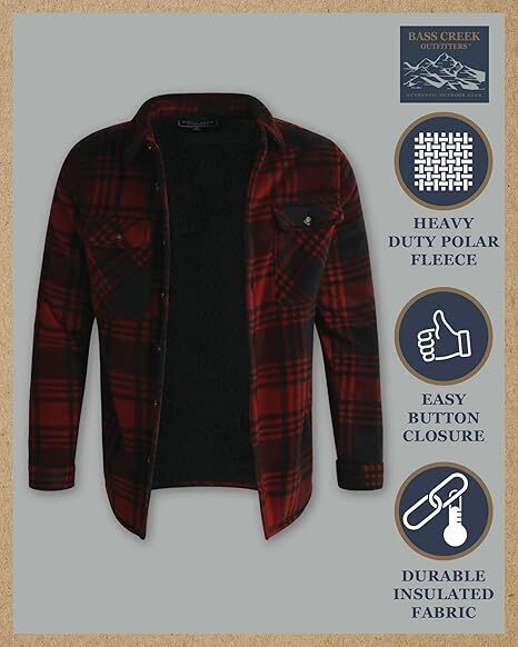 Bass Creek Outfitters Men's Heavy Duty Polar Fleece Sherpa Lined Shirt Jacket