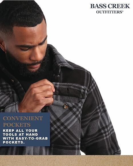 Bass Creek Outfitters Men's Heavy Duty Polar Fleece Sherpa Lined Shirt Jacket in Gravel