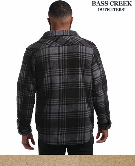 Bass Creek Outfitters Men's Heavy Duty Polar Fleece Sherpa Lined Shirt Jacket in Gravel