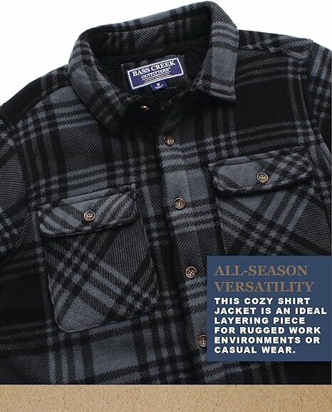 Bass Creek Outfitters Men's Heavy Duty Polar Fleece Sherpa Lined Shirt Jacket in Gravel