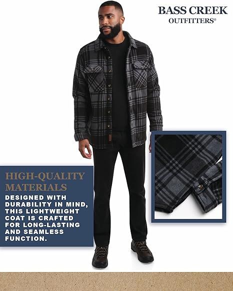 Bass Creek Outfitters Men's Heavy Duty Polar Fleece Sherpa Lined Shirt Jacket in Gravel