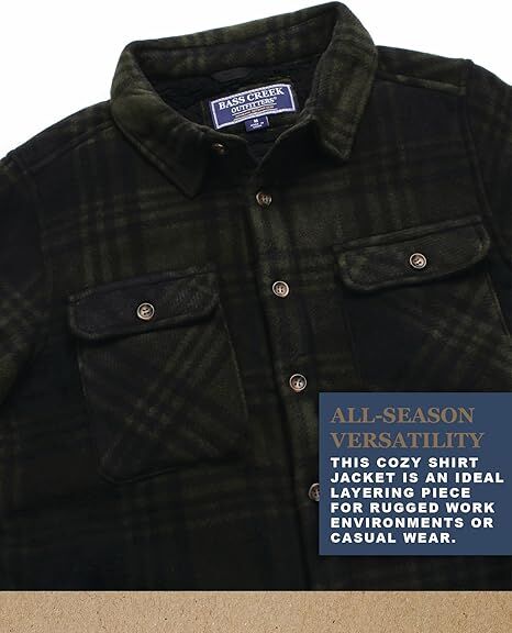 Bass Creek Outfitters Men's Heavy Duty Polar Fleece Sherpa Lined Shirt Jacket