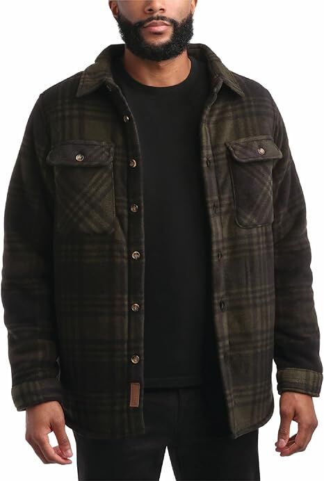 Bass Creek Outfitters Men's Heavy Duty Polar Fleece Sherpa Lined Shirt Jacket