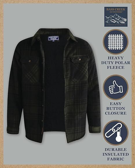 Bass Creek Outfitters Men's Heavy Duty Polar Fleece Sherpa Lined Shirt Jacket
