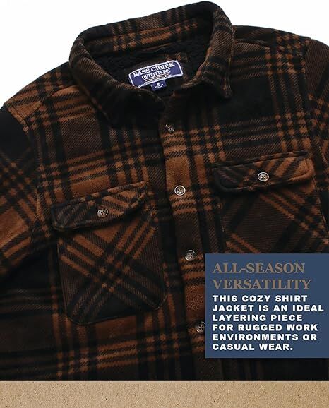 Bass Creek Outfitters Men's Heavy Duty Polar Fleece Sherpa Lined Shirt Jacket