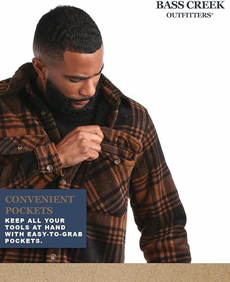 Bass Creek Outfitters Men's Heavy Duty Polar Fleece Sherpa Lined Shirt Jacket