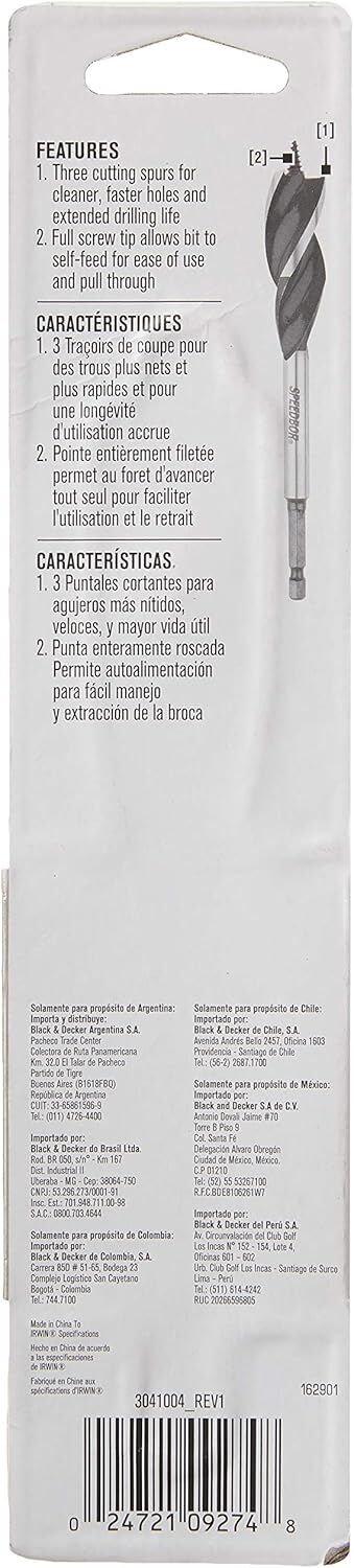 Irwin Speedbor Tri Flute Wood Drill Bit, 3/4-In x 6-In