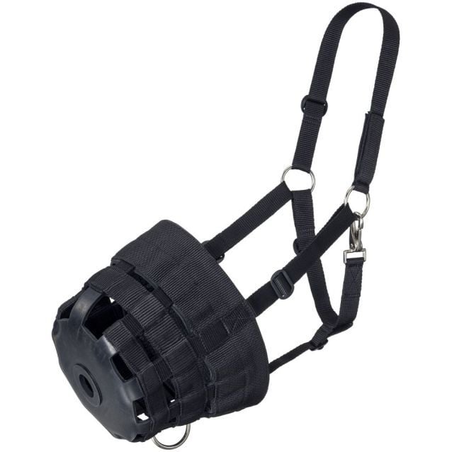 Tough1 Poly/Nylon Black Grazing Muzzle With Halter, Large Horse