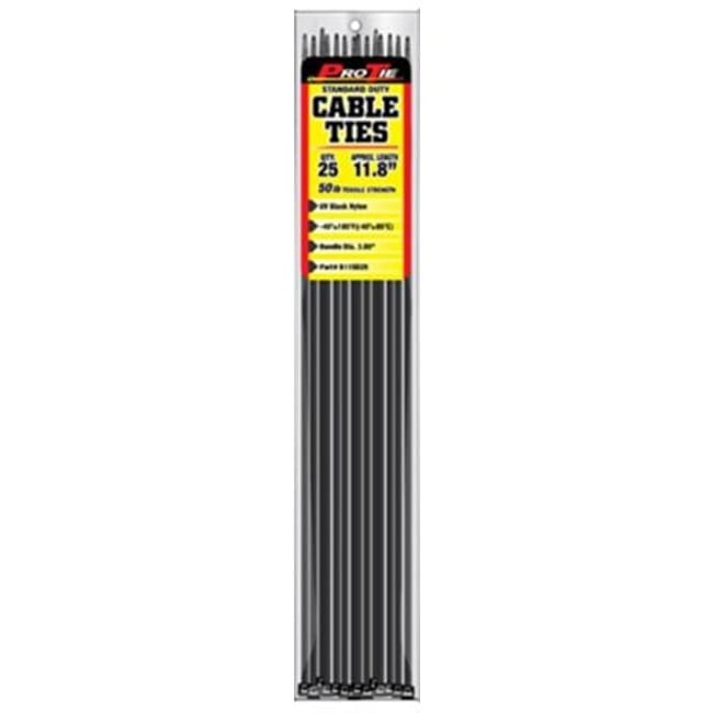 Pro Tie Black Standard Duty 50-Lb Tensile Strength 14.6-In Cable Ties, 25-Pk
