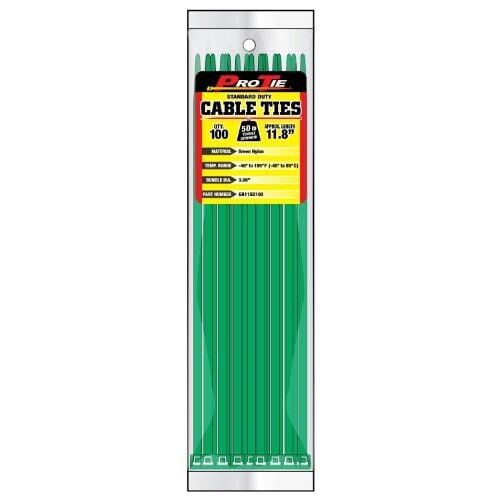 Pro Tie Green Standard Duty 50-Lb Tensile Strength 7.9-In Cable Ties, 100-Pk