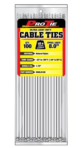 Pro Tie Ultra Light Duty 18-Lb Tensile Strength 7.9-In Cable Ties, 100-Pk