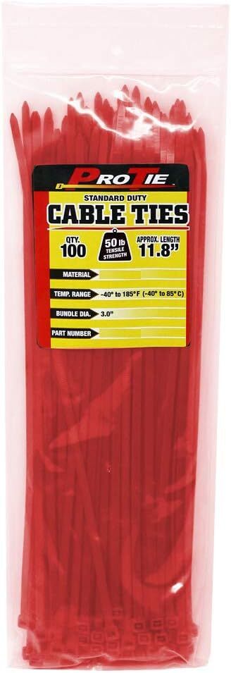 Pro Tie Standard Duty Red Cable Tie, 11 4/5-In, 100-Ct