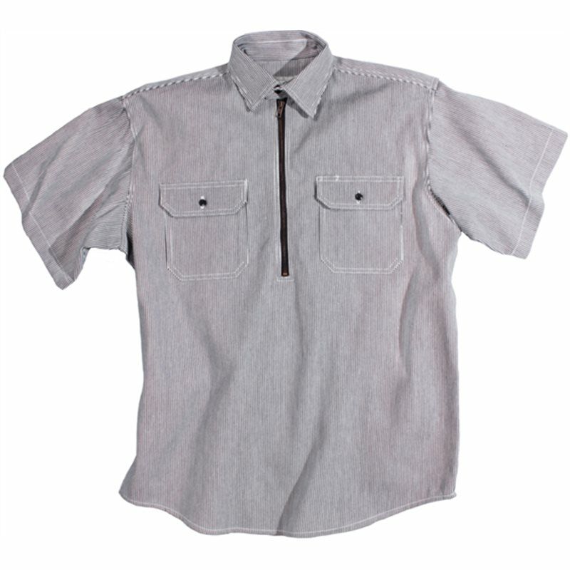 Hickory Stripe Logger Shirt  Zip Front  Short Sleeve