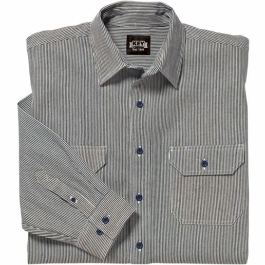 Five Brother Men's Flex-Denim Long Sleeve Logger Shirt - Hickory Stripe Button-Up Work Shirt