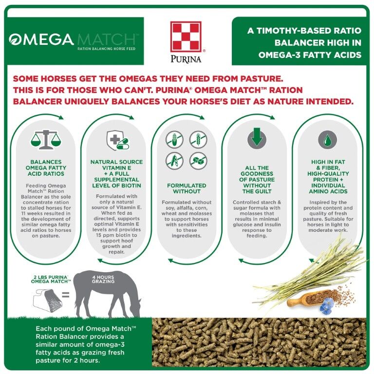Purina Omega Match Ration Balancing Horse Feed, 40-Lb