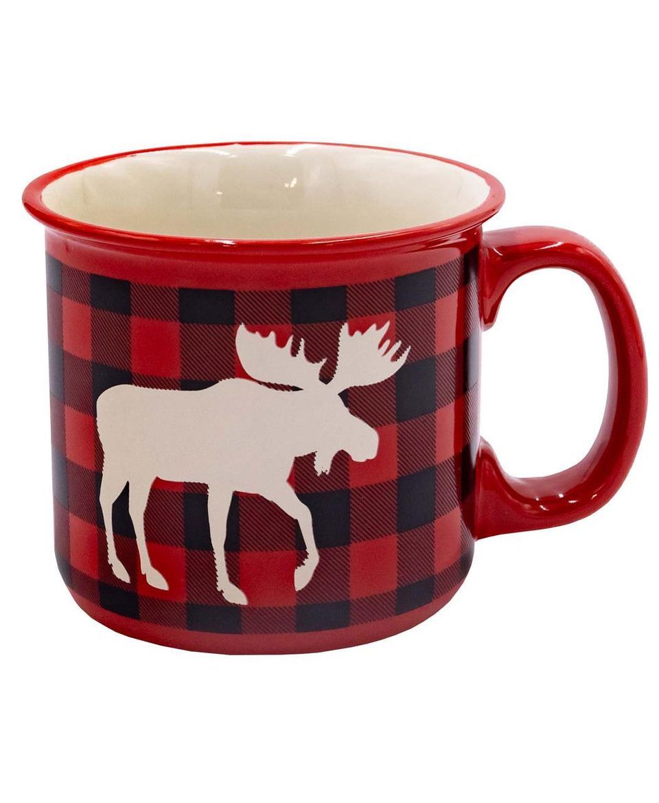 LazyOne Moose Plaid Red Ceramic Mug
