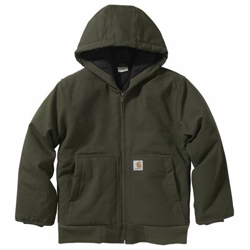 Carhartt Boy's Zip Front Canvas Insulated Hooded Active Jacket in Carhartt Brown