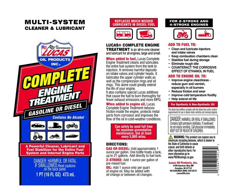 Lucas Oil Complete Engine Treatment, 16-Oz