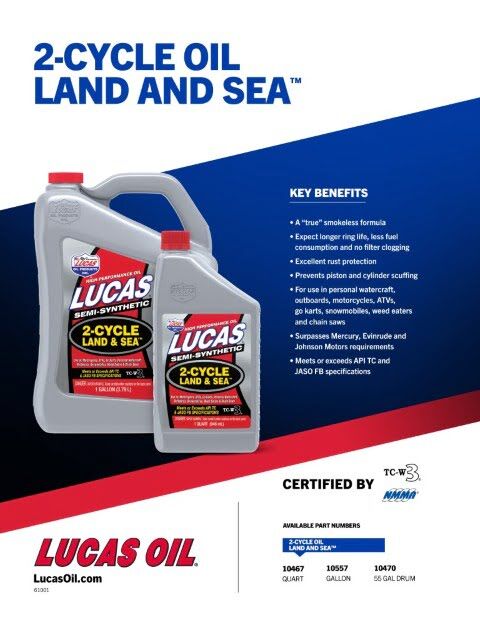 Lucas Oil Semi-Synthetic TC-W3 2-Cycle Land & Sea Oil, 1-Qt
