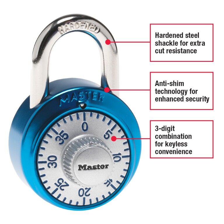 Master Lock Combination Dial Padlock With Aluminum Cover Assorted Colors, 3/4-In