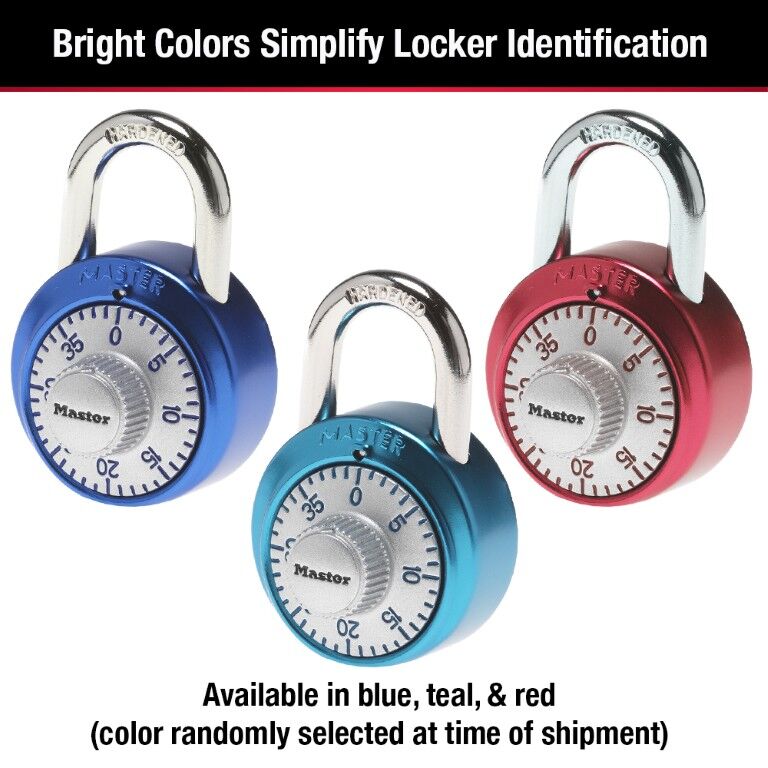 Master Lock Combination Dial Padlock With Aluminum Cover Assorted Colors, 3/4-In