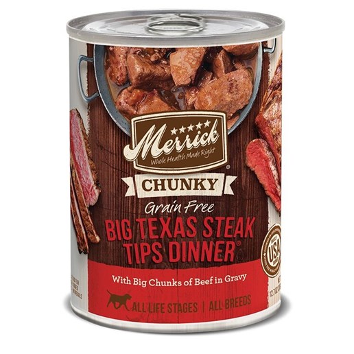 Merrick Grain Free Chunky Big Texas Steak Tips Dinner in Gravy Wet Dog Food, 12.7-Oz Can
