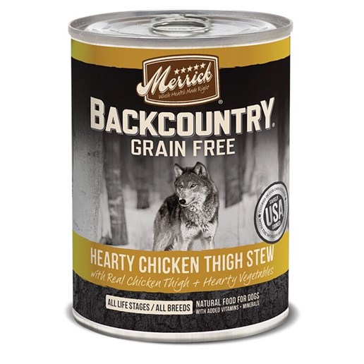 Merrick Backcountry Grain Free Hearty Chicken Thigh Stew Wet Dog Food, 12.7-Oz Can