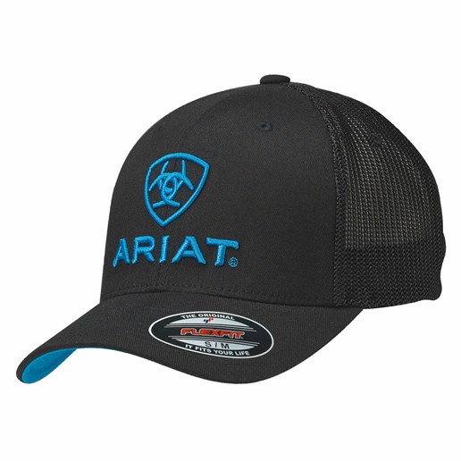 Ariat Black w/ Turquoise Ariat & Shield Logo Flex Fit Cap