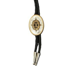M & F Western Double S Bolo Tie Oval Aztec Gold
