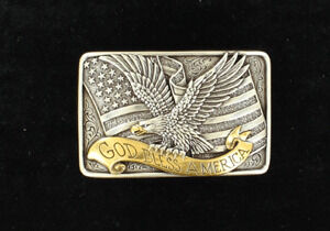 M & F Western American Flag Belt Buckle in Gold/Silver
