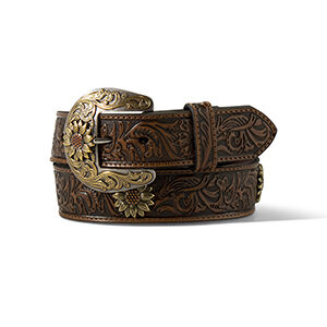 M & F Western Women's Ariat Floral Tooling Leather Belt in Tan