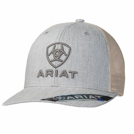 Men's Ariat Cap with Gray Tonal Logo and Tan Mesh Back
