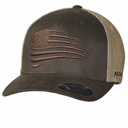 Men's Ariat Cap with Distressed Embroidered Flag in Brown