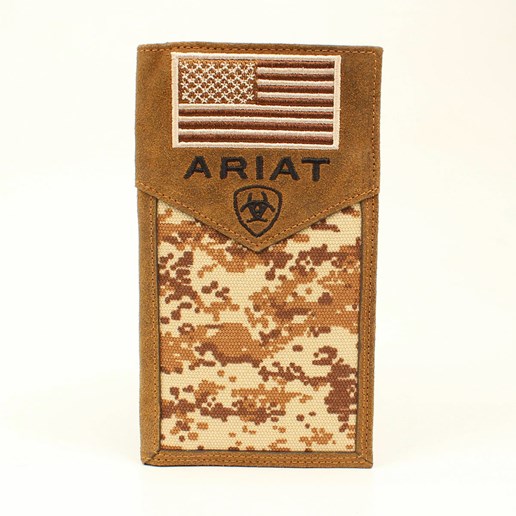 Ariat Leather Rodeo Wallet in Brown with USA Camo Design