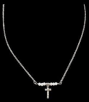 M & F Western Women's Cross Medallion Necklace With Opaque White And Silver Beads, 16-In