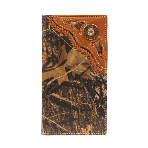 Nocona Leather Rodeo Wallet in Moss Oak Design with 22 Gauge Shotgun Shell Concho