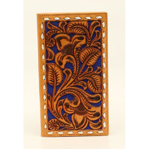 Nocona Leather Rodeo Wallet in Tan with Floral Blue Design