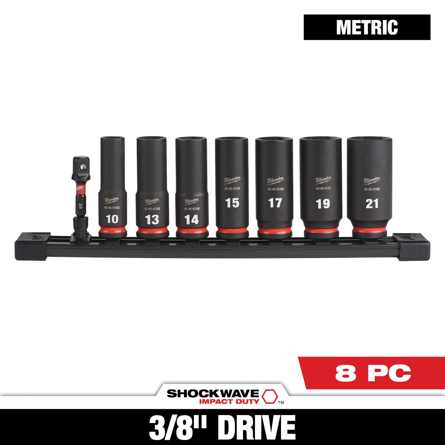 Milwaukee SHOCKWAVE Impact Duty 3/8 in. Drive Metric Deep 6 Point Socket Set, 8 pc.