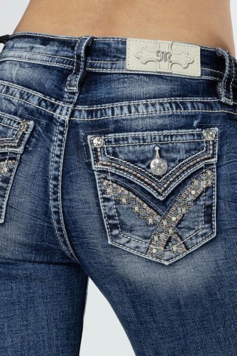 Miss Me Women's Pink And Blue Hues Bootcut Jeans in Dark Wash